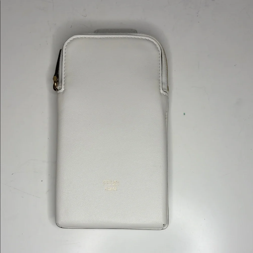 FENDI vitello grace call pocket strap you white Leather Phone Pouch